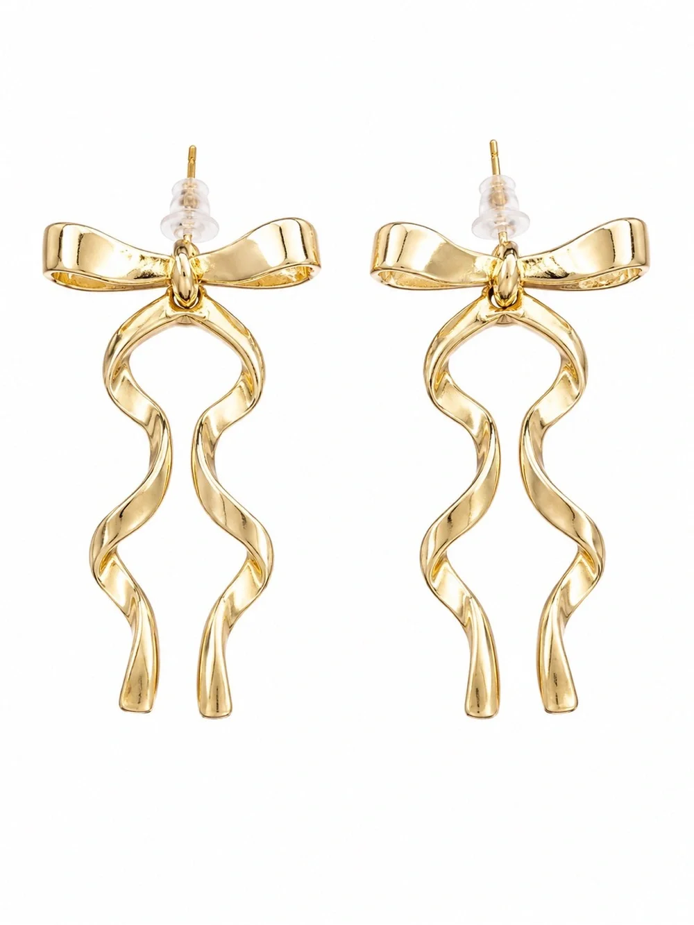NEW Gold Tone Bow Ribbon Drop Earrings Coquette Statement Dangle Earrings